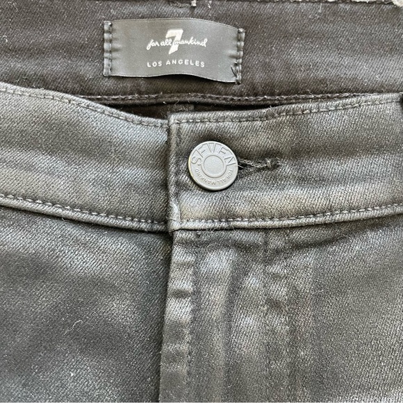 7 For All Mankind Slim Kick High Rise Cropped Flare Jeans in Coated Black sz 31 - Picture 10 of 15